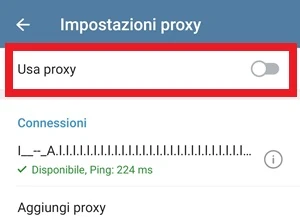 dalla schermata impostazioni proxy è da disattivare l'interruttore che si trova di fianco a usa proxy