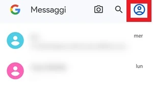 dall'app messaggi di google l'icona di profilo è messa in un riquadro rosso