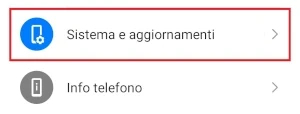 dalle impostazioni dello smartphone android la voce sistema e aggiornamenti è in evidenza con una cornice rossa