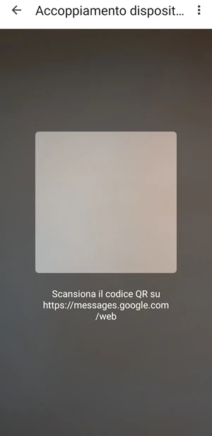 finestra di scansione del codice qr dall'app messaggi di google