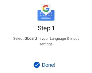 schermata step 1 della google gboard completato