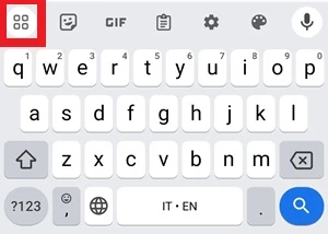 dalla tastiera gboard è in evidenza l'icona con i 4 quadratini