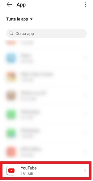 dalla sezione tutte le app che si trova in app, la voce youtube è in risalto