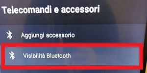dalla sezione telecomandi e accessori della smart tv è messa in risalto la voce visibilità e bluetooth