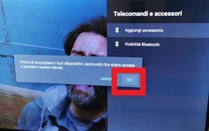 dalla smart tv nella sezione telecomandi e accessori, dove si aggiunge un nuovo accessorio, nel messaggio che appare è selezionato ok