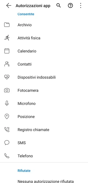 schermata autorizzazioni app del google play services